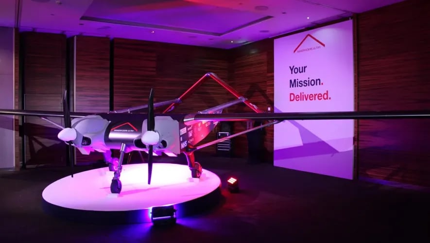 Windracers drone on illuminated plinth at London unveiling event 