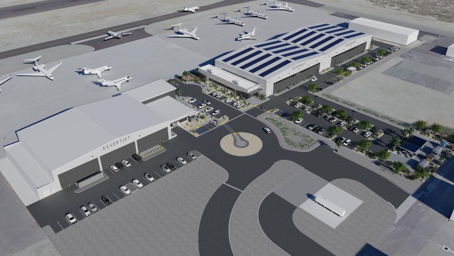 artist rendering showing the current Desert Jet Center and its projected expansion