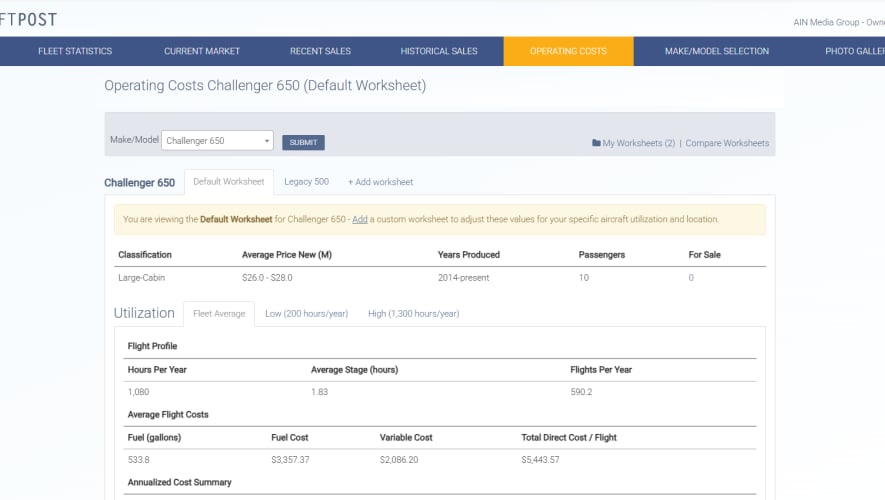 AircraftPost aircraft operating cost tool