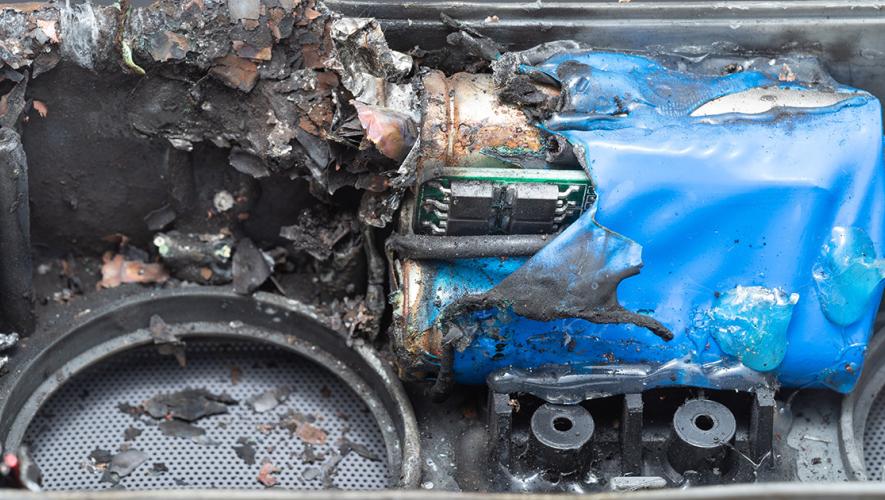 explosion of a Lithium-ion battery installed in a mobile Bluetooth speaker 