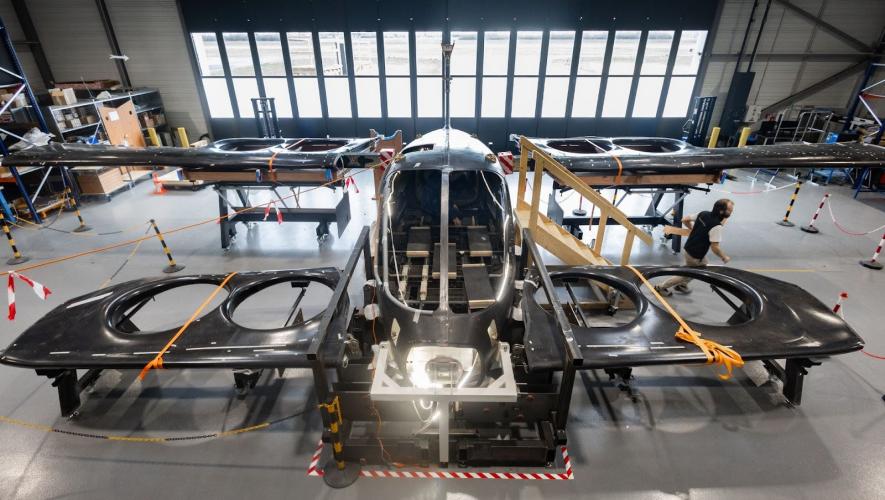 Ascendance Atea aircraft fuselage shell in hangar 