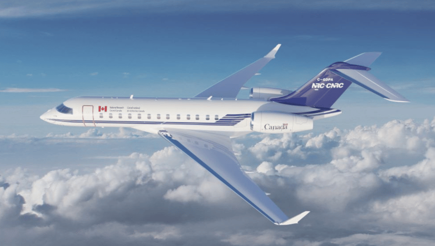Bombardier Global 6500 in flight with NRC logo 