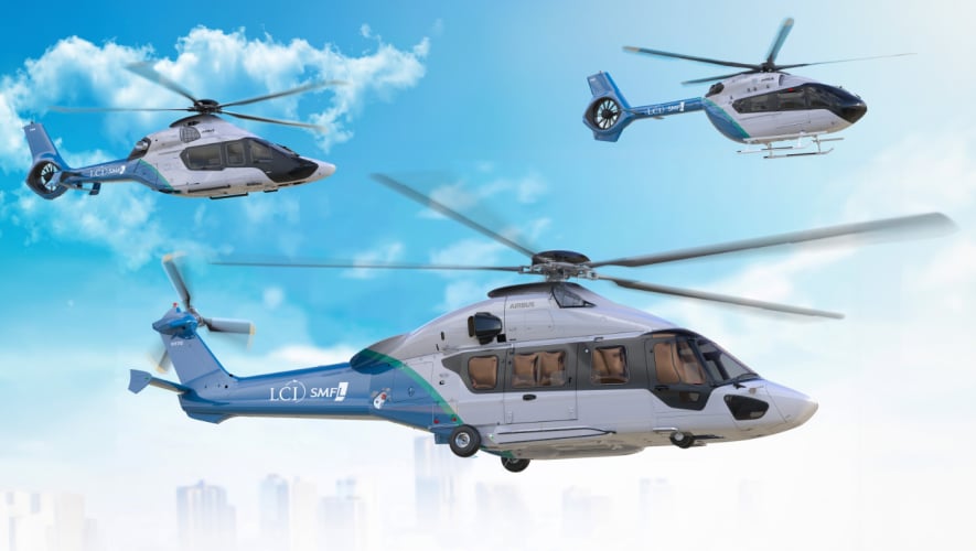 Airbus H145, H160 and H170 formation with SMFL livery