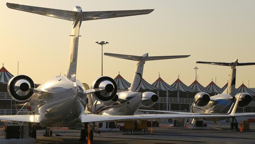 Business jets on ramp in the Middle East