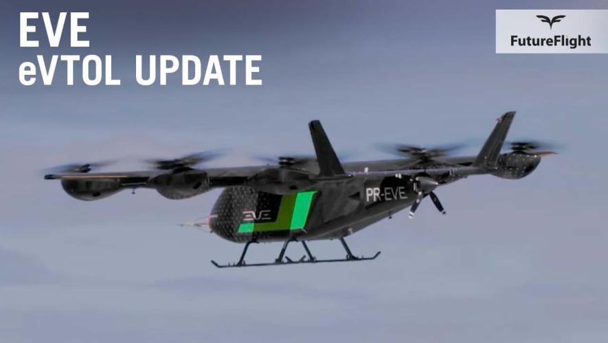 Eve eVTOL prototype hovering in flight