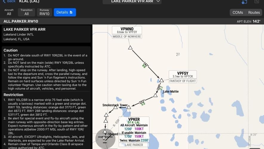 Lakeland Parker VFR arrival Garmin SmartChart
