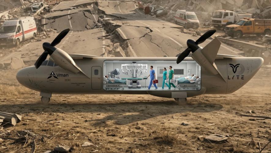 Tiltrotor aircraft concept with surgical suite in disaster zone 
