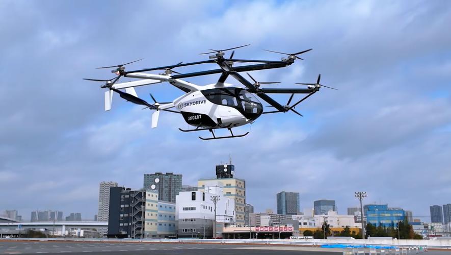 SkyDrive's SD-05 eVTOL conducted a demonstration flight over Tokyo in February 2026.