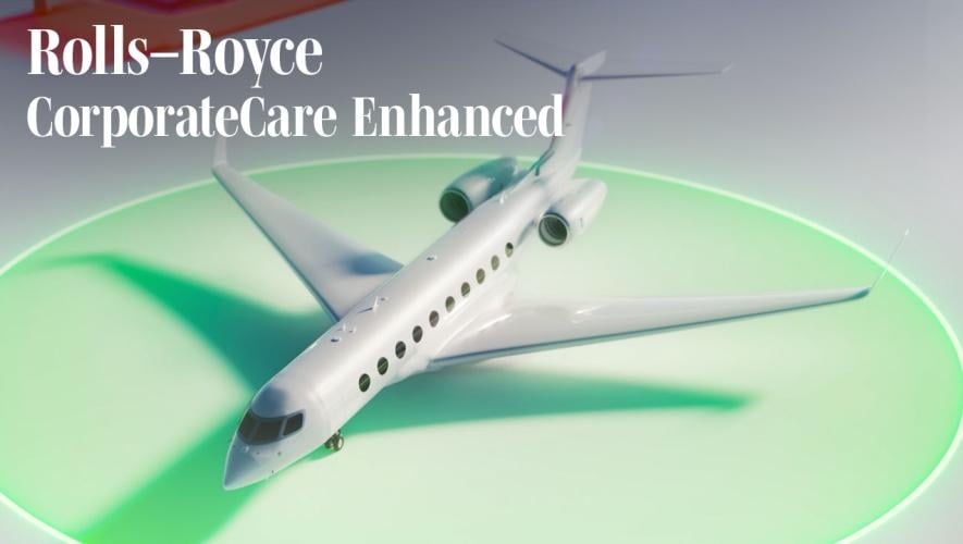 Graphic rendering of business jet in green circle