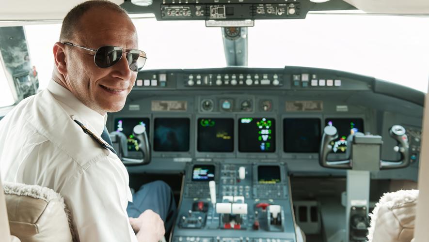 Pilot in jet cockpit