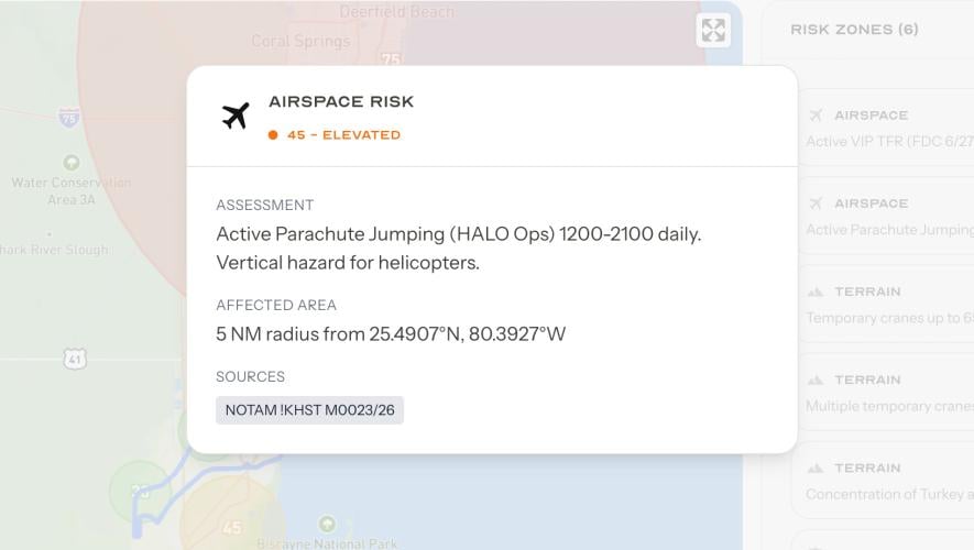 Class A Insurance app shows risk areas