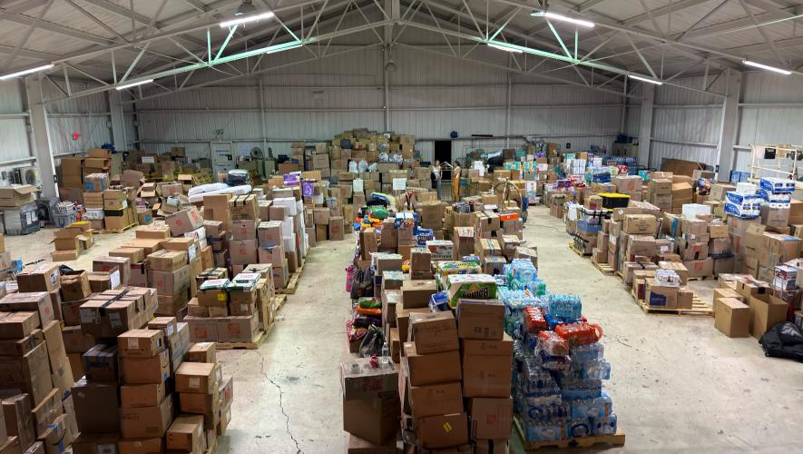 W Aviation hangar filled with relief supplies for Venezuela