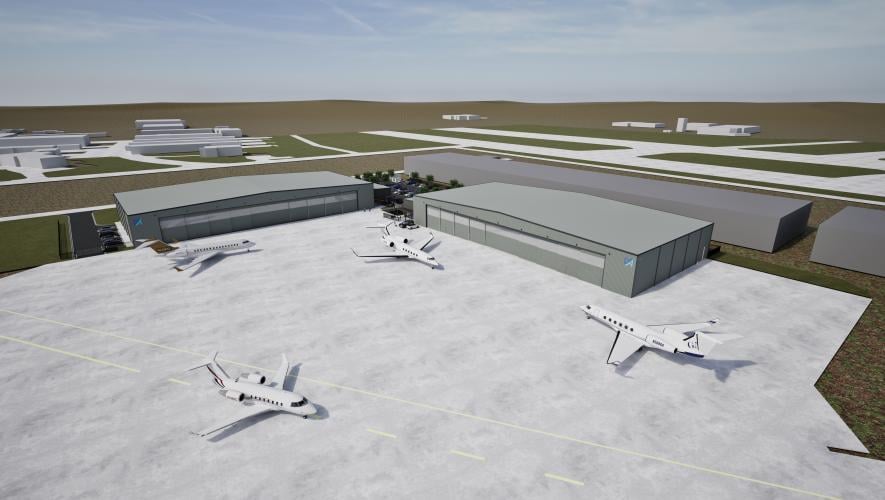Artist's rendering showing new hangars at Modern Aviation KFTW