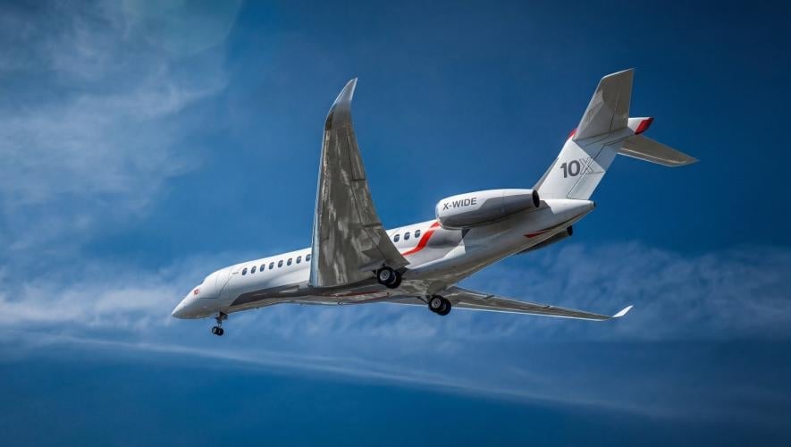 A Dassault Falcon 10X in flight