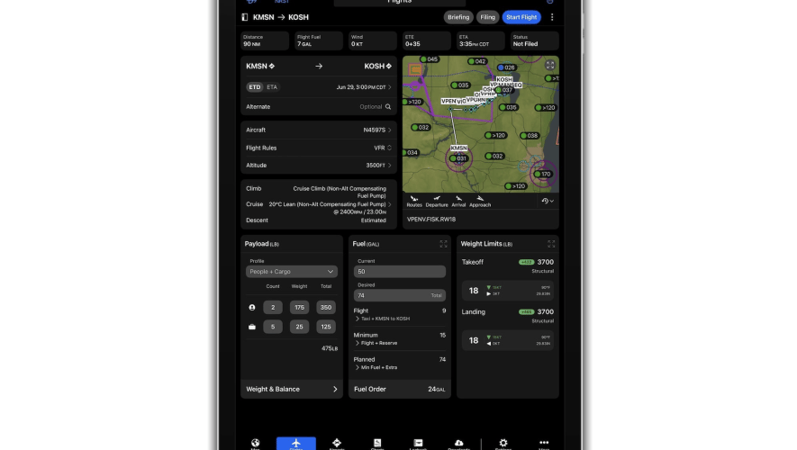 Screenshot of updated Garmin Pilot for Apple