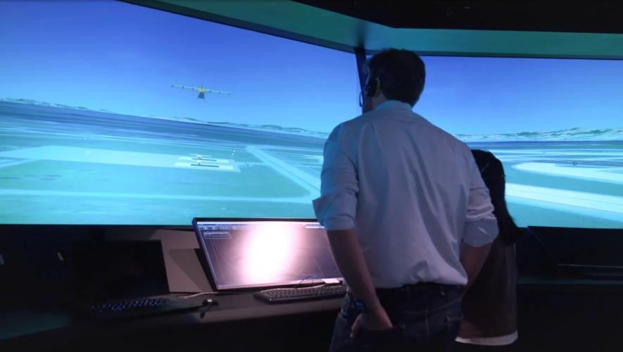 A controller monitors simulated traffic inside NASA’s air traffic control simulation laboratory at the agency’s Ames Research Center.