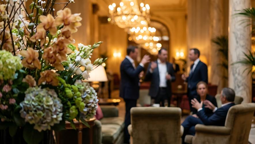 People in hotel lobby