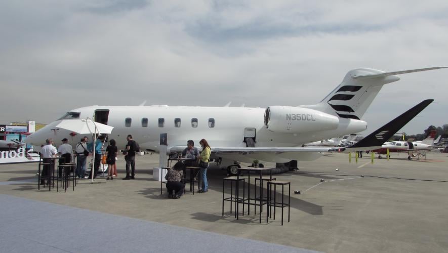 Attendees line up to see the Challenger 3500 at LABACE 2026 