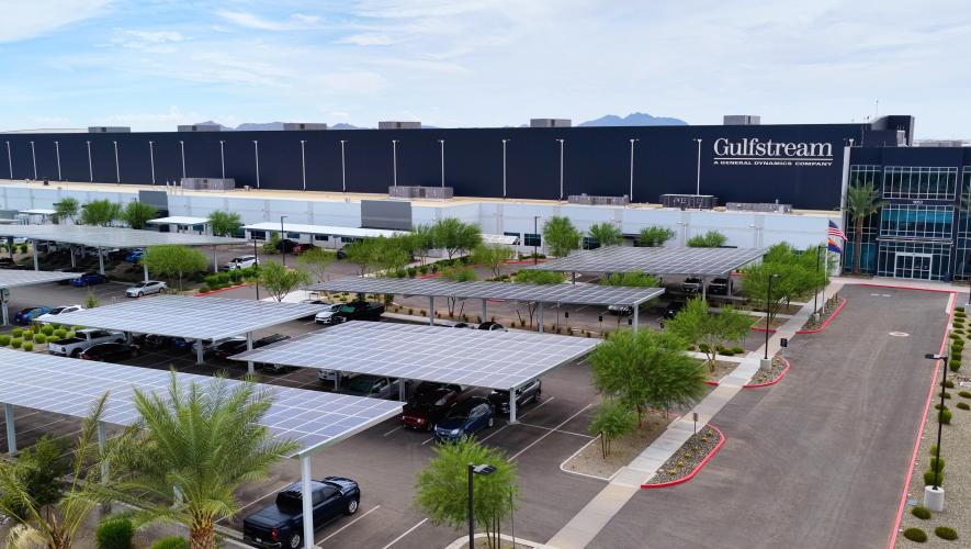 Gulfstream solar panels at Mesa, Arizona service center