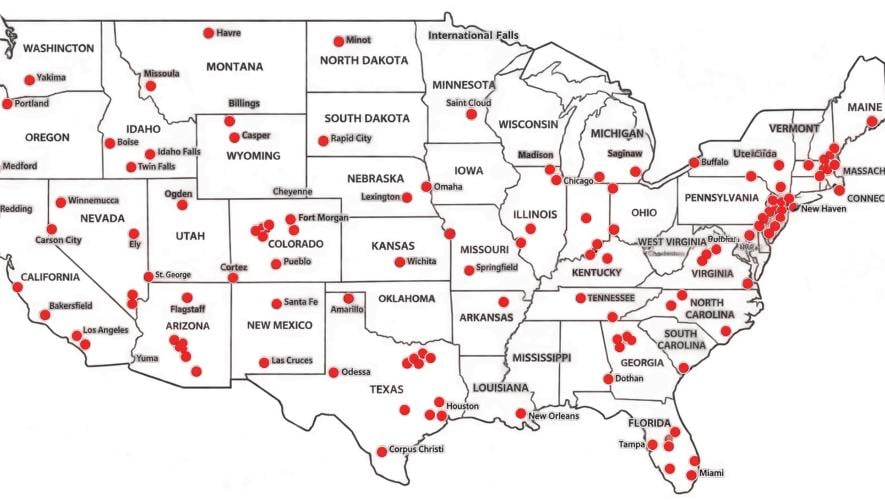West Star Aviation's AOG technician map