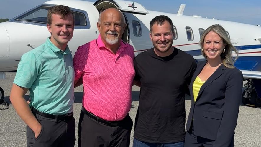 (from left to right) Hanson Communications Dominick and Bruce Hanson (both pilots), patient Michael, and Courtney Easton, v-p of CANy 
