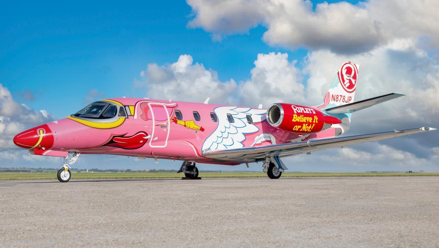 Wings, a gold nose ring, and a chicken earring give the Ripley’s Believe It or Not! Citation 560XLS+ its pig persona.