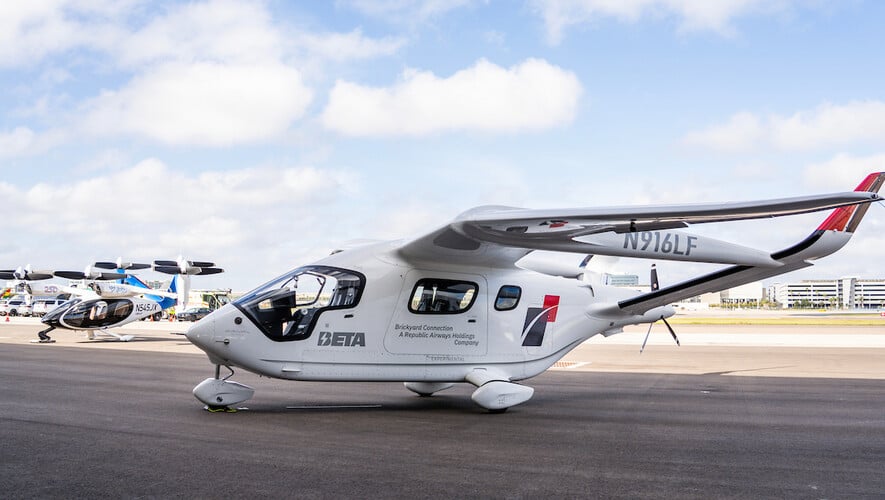 Beta’s Alia CX300 and Joby’s S4 sit side by side at Tampa International Airport