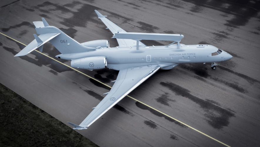 Light grey GlobalEye on tarmac seen from above