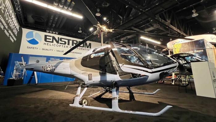 Enstrom on the floor at Heli-Expo 2024