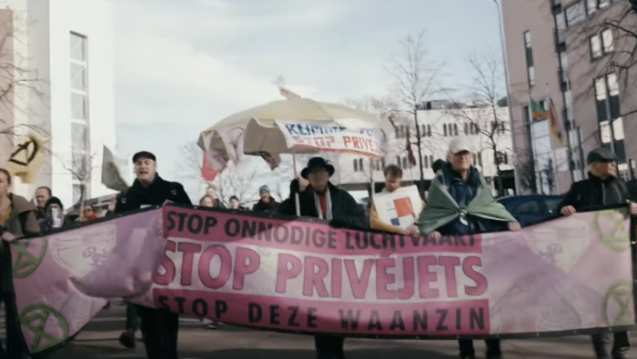 Extinction Rebellion protestors demanded an end to private aviation in Maastricht