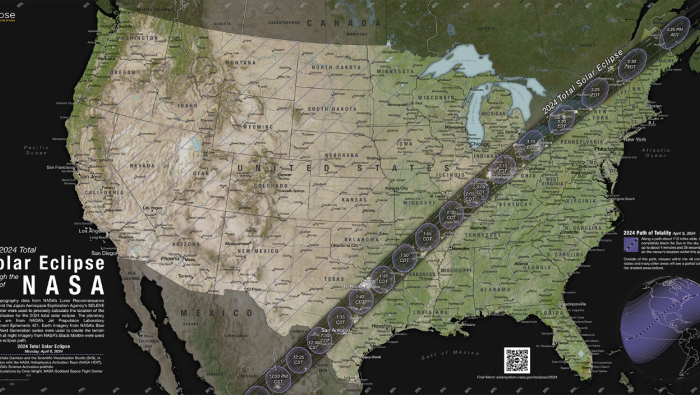 map showing 2024 total solar eclipse trajectory