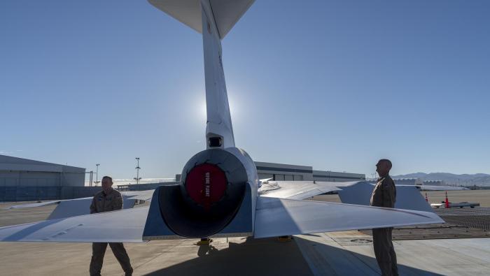 NASA X-59 supersonic demonstrator on ramp at Lockheed Martin Skunk Works