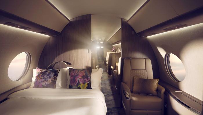 Qatar Executive’s Gulfstream G700 spacious passenger cabin feature a dedicated private rear stateroom with a permanent fixed bed.