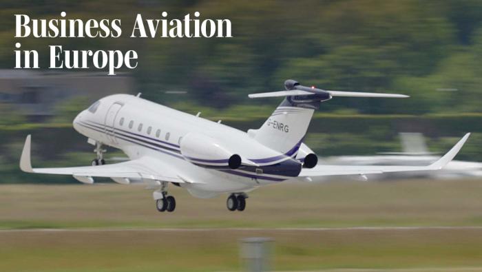 Business jet taking off at Geneva airport