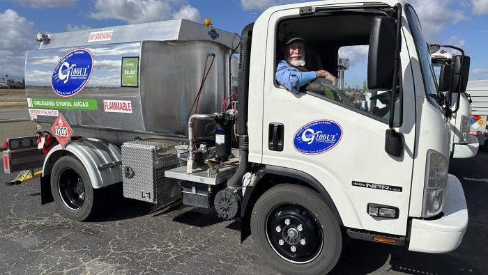 GAMI co-founder George Braly in G100UL fuel truck at Reid-Hillview Airport