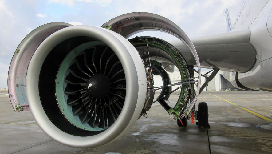 Collins Aerospace actuation system on an aircraft engine nacelle.