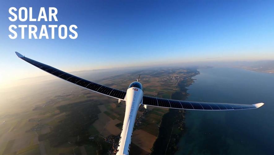 Wide view from tail of Solar Stratos Airplane flying high