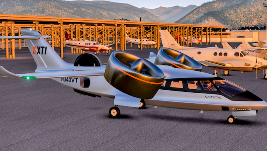 XTI's TriFan VTOL aircraft is pictured on the tarmac