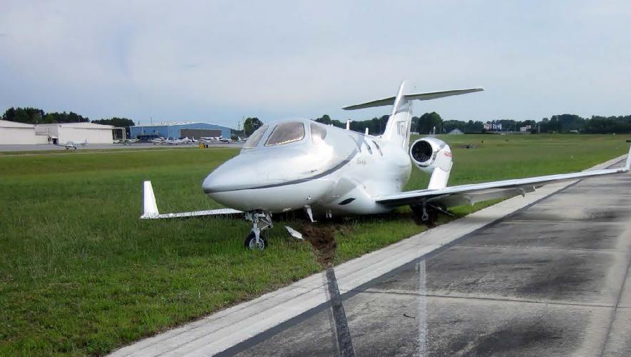 HondaJet runway excursion at Atlanta’s Cobb County Airport.