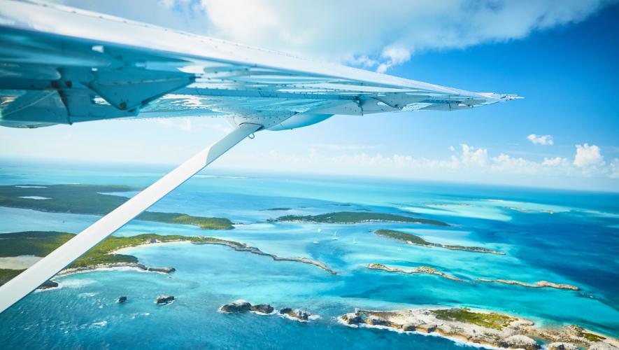 View of the azure Caribbean from a Makers air Grand Caravan