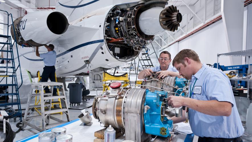 Dassault Falcon mechanics at work