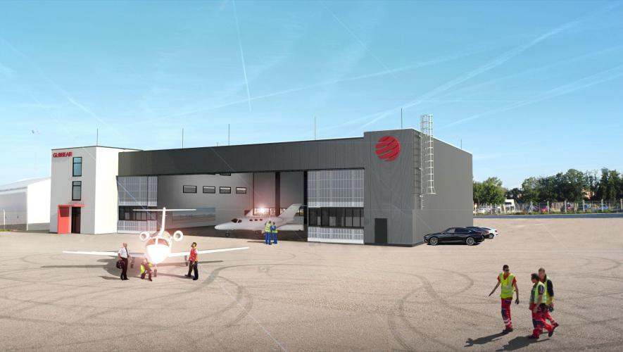 artist rendering of new GlobeAir hangar at Linz Airport