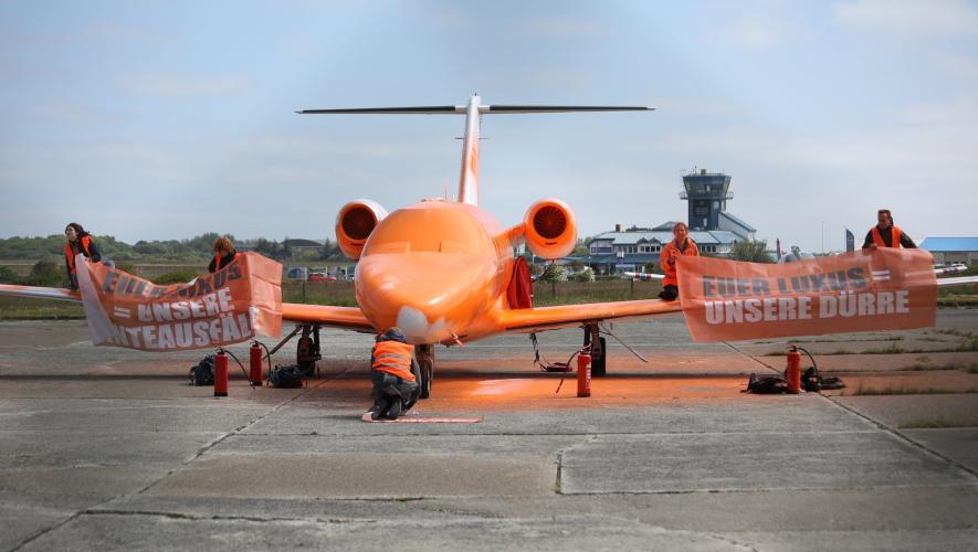 Letze Generation protestors damage a Citation CJ1+ aircraft at Sylt Airport in Germany.