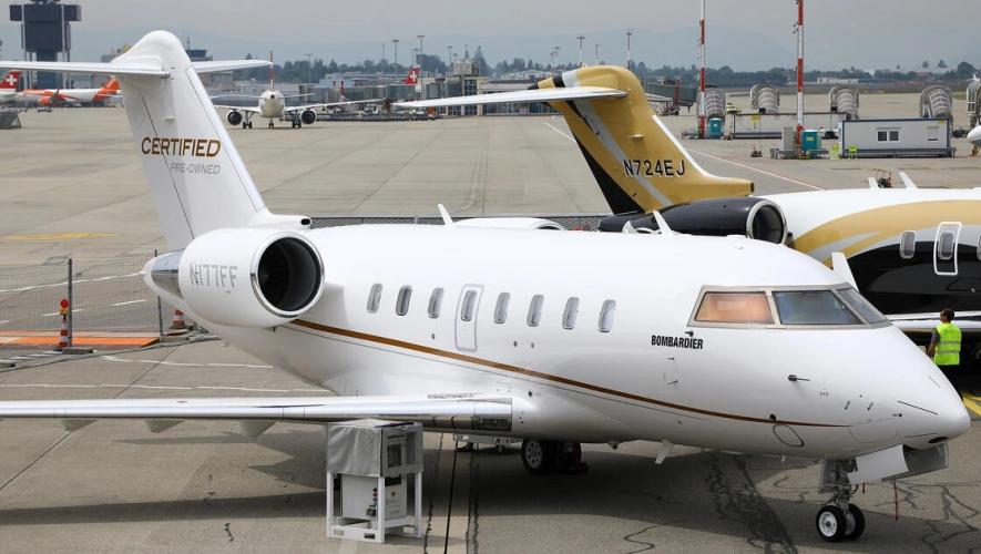 A Bombardier Challenger 605 Certified Pre-Owned aircraft on display at EBACE 2023 (Photo: David McIntosh/AIN)