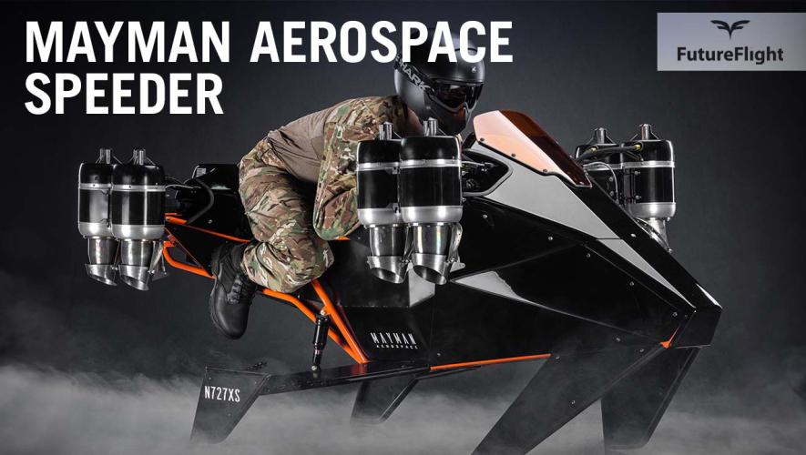 Mayman Aerospace Speeder VTOL aircraft with Soldier riding on it
