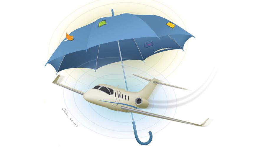 Jet under umbrella illustration