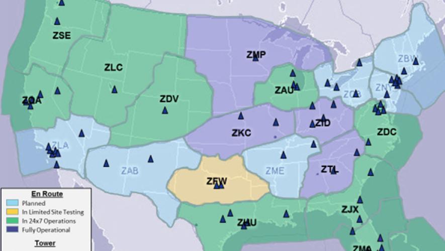 FAA Data Comm coverage map for U.S. airspace