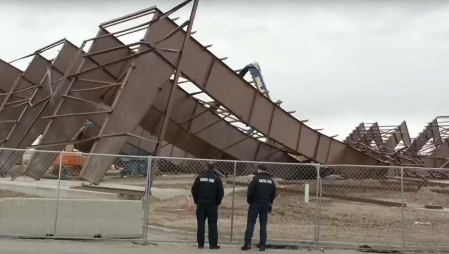 The collapsed hangar at Boise Airport.