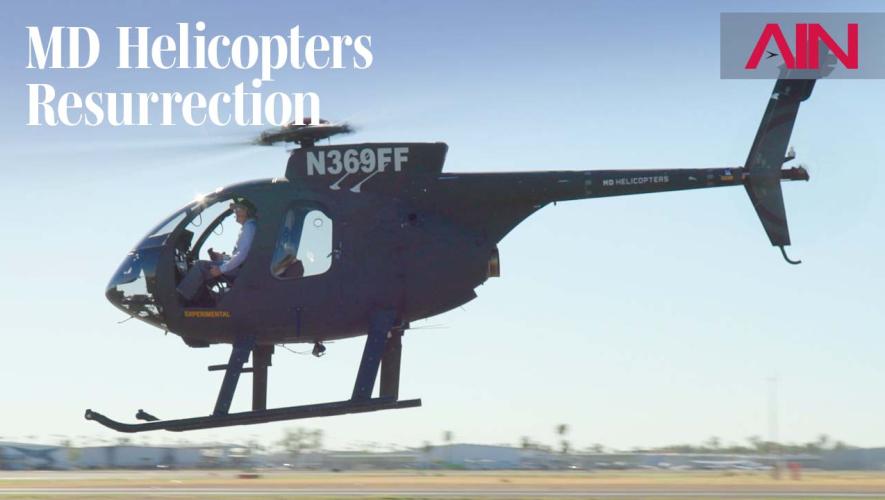 MD Helicopters MD530F taking off, in flight