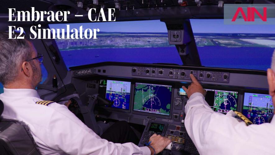 Pilots flying Embraer E2 simulator